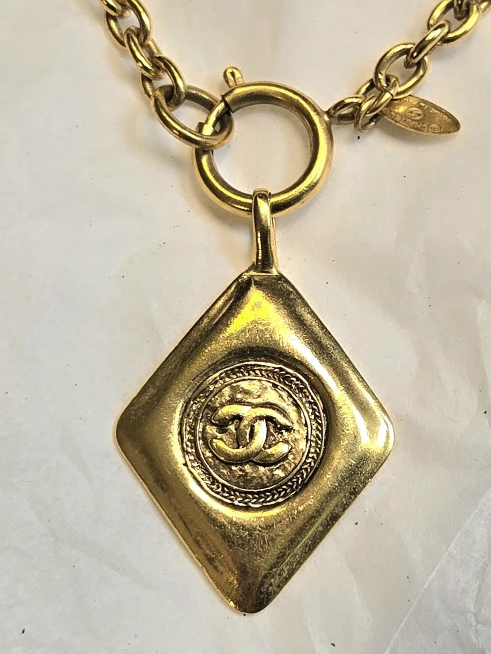 #161 - Chanel Coco Mark Diamond Motif Necklace, Gold Plated - VINTAGE